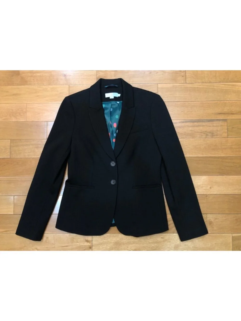 Boden WE545 Marylebone Ponte Blazer Black Stretch Tailored Polka Dot Lining Sz 8